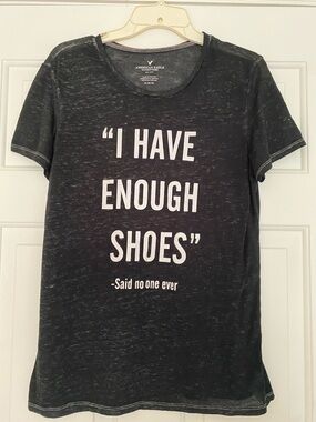 American Eagle Outfitters Black Graphic Tee with White Text